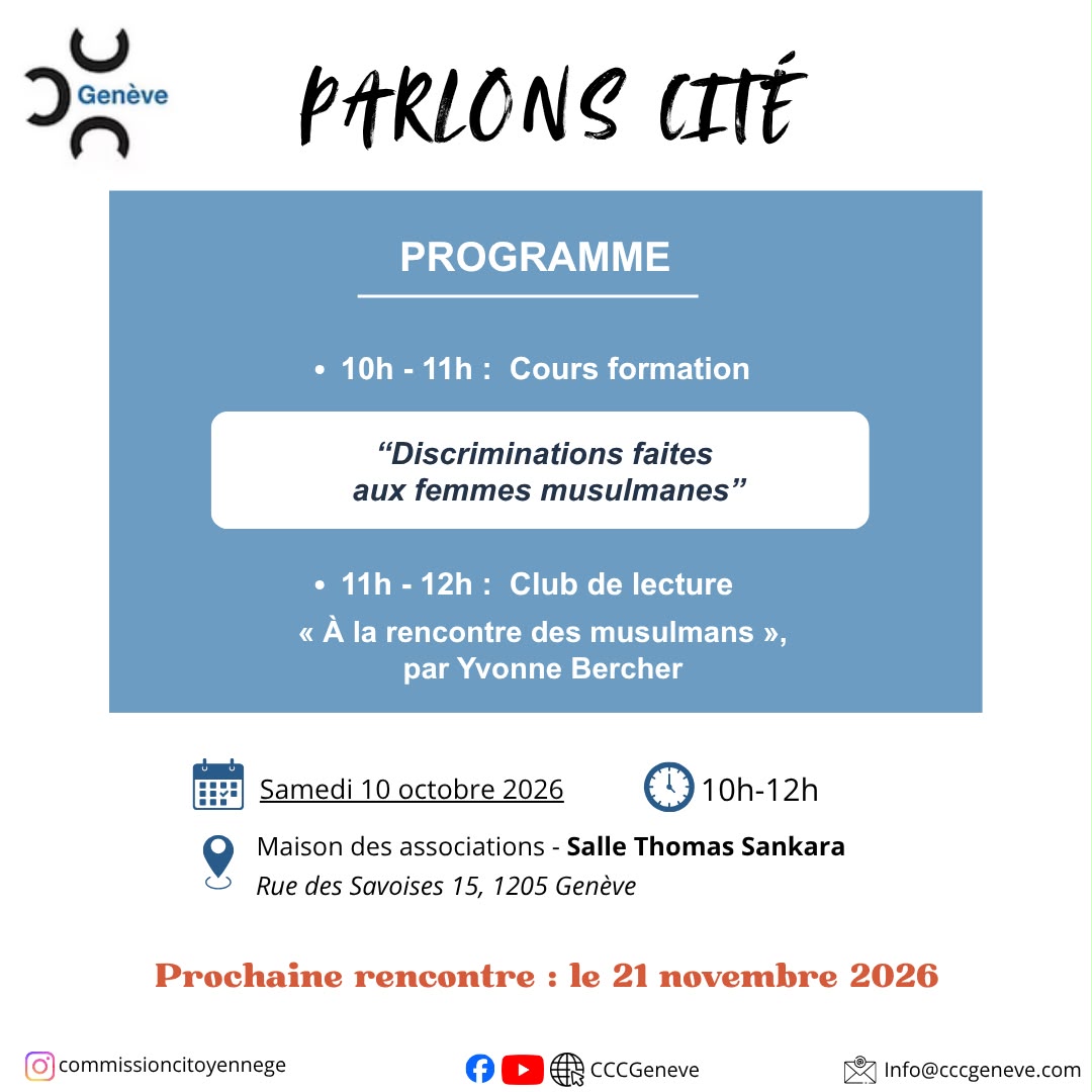 Parlons cité le 10 octobre 2026 : "Discriminations faites aux femmes musulmanes"